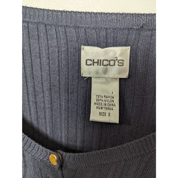 Chico's Size 3 Pullover Knit Sweater Vneck Snap accent Long Sleeve Navy … - Picture 10 of 11